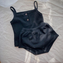 Baby Camisole Triangle Shorts Homewear Two-piece Suit (Color:Black Size:70cm)