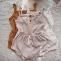 Baby Camisole Triangle Shorts Homewear Two-piece Suit (Color:Apricot Size:70cm)