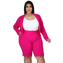 Pure Color Sexy Temperament Fashion Casual Suit (Color:Pink Size:XXXL)