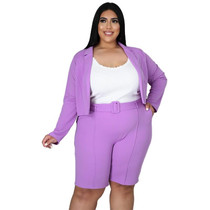 Pure Color Sexy Temperament Fashion Casual Suit (Color:Purple Size:XXXL)