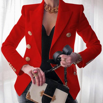 Solid Color Slim Long-sleeved Cardigan Short Suit Jacket for Ladies (Color:Red Size:L)