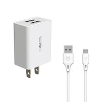 WK WP-U56 2 in 1 2A Dual USB Travel Charger + USB to Micro USB Data Cable Set, US Plug(White)