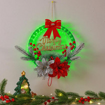 Christmas Wreath Timing Lighting Lights Door Decorations Pine Needle Ornaments Showcase(Red Flower)