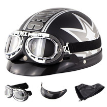 Soman Electromobile Motorcycle Half Face Helmet Retro Harley Helmet with Goggles(Matte Black Maple Leaf)