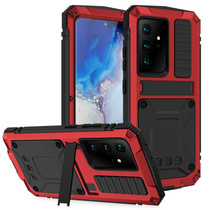 For Samsung Galaxy S21 Ultra 5G R-JUST Shockproof Waterproof Dust-proof Metal + Silicone Protective Case with Holder(Red)
