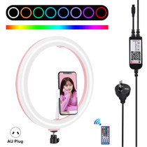 PULUZ 11.8 inch 30cm RGB Dimmable LED Ring Vlogging Selfie Photography Video Lights with Cold Shoe Tripod Ball Head & Phone Clamp (Pink)(AU Plug)