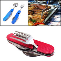 6-in-1 Stainless Steel Travel / Camping Folding Cutlery Set, Spoon + Fork + Knife +  Bottle Opener Set(Red)