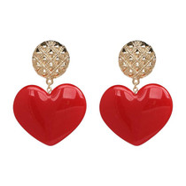 Peach Heart Earrings Retro Series Acrylic Stud Earrings for Women(Red)