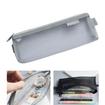 Nylon Simple Transparent Mesh Pencil Case Office School Supplies(Small Grey)