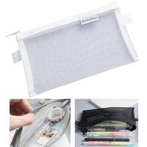 Nylon Simple Transparent Mesh Pencil Case Office School Supplies(Big White)