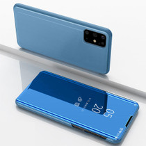 For Galaxy S20+ Plated Mirror Horizontal Flip Leather Case with Holder(Blue)