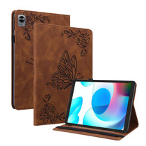 For Realme Pad Mini Butterfly Flower Embossed Leather Tablet Case(Brown)