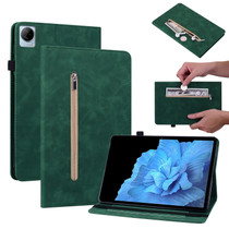 For vivo Pad 11 2022 Skin Feel Solid Color Zipper Leather Tablet Case(Green)