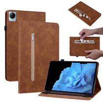 For vivo Pad 11 2022 Skin Feel Solid Color Zipper Leather Tablet Case(Brown)