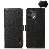 For OPPO Reno8 Pro 5G KHAZNEH Side-Magnetic Litchi Genuine Leather RFID Phone Case(Black)
