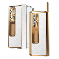 For Samsung Galaxy Z Fold4 Litchi Pattern Magnetic Shell Film Integrated Shockproof Phone Case(Silver Gold)