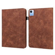 For Realme Pad X Lace Flower Embossing Pattern Leather Tablet Case(Brown)