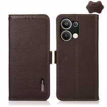 For OPPO Reno9 Pro+ KHAZNEH Side-Magnetic Litchi Genuine Leather RFID Phone Case(Brown)