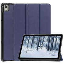 For Nokia T21 Custer Pure Color 3-Fold Holder Leather Smart Tablet Case(Dark Blue)