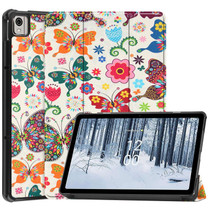 For Nokia T21 Custer Painted 3-Fold Holder Leather Smart Tablet Case(Colorful Butterflies)