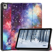 For Nokia T21 Custer Painted 3-Fold Holder Leather Smart Tablet Case(Milky Way Nebula)