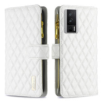 For Xiaomi Redmi K60 / K60 Pro Diamond Lattice Zipper Wallet Leather Flip Phone Case(White)