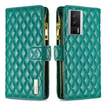 For Xiaomi Redmi K60 / K60 Pro Diamond Lattice Zipper Wallet Leather Flip Phone Case(Green)