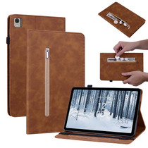 For Nokia T21 Skin Feel Solid Color Zipper Leather Tablet Case(Brown)