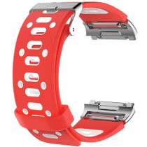 For Fitbit Ionic Two-tone Silicone  Watch Band with Buckle & Connector(Red + White)