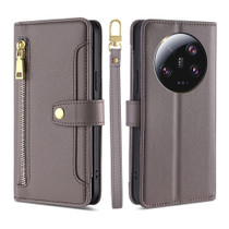 For Xiaomi 13 Ultra 5G Lite Sheep Texture Cross-body Zipper Wallet Leather Phone Case(Grey)