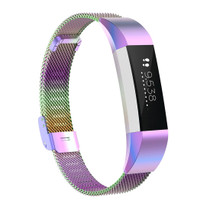 For Fitbit Alta / Alta HR / ACE Watch Button Mesh Metal Replacement Strap Watchband, Size:L(Colorful)