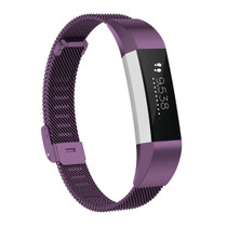 For Fitbit Alta / Alta HR / ACE Watch Button Mesh Metal Replacement Strap Watchband, Size:L(Dark Purple)