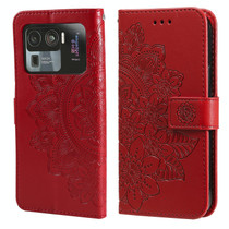 For Xiaomi Mi 11 Ultra 7-petal Flowers Embossing Pattern Horizontal Flip PU Leather Case with Holder & Card Slots & Wallet & Photo Frame(Red)