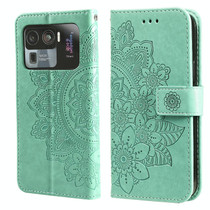 For Xiaomi Mi 11 Ultra 7-petal Flowers Embossing Pattern Horizontal Flip PU Leather Case with Holder & Card Slots & Wallet & Photo Frame(Green)