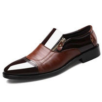 Men Business Dress Pointed Toe Slip-On Shoes, Size:46(Brown)