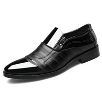 Men Business Dress Pointed Toe Slip-On Shoes, Size:48(Black)