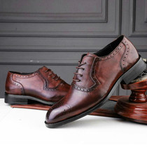 Male Autumn Top-grain Leather Pointed Business Dress Shoes, Size:39(Dark Brown)