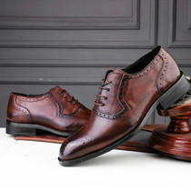Male Autumn Top-grain Leather Pointed Business Dress Shoes, Size:43(Dark Brown)
