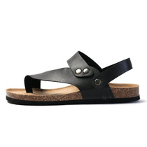 Men Summer Cork Flip Flops Beach Couple Leather Sandals, Size: 37(Black)