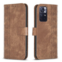 For Xiaomi Redmi Note 11 Plaid Embossed Leather Phone Case(Brown)