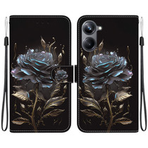 For Realme 10 Pro 5G Crystal Texture Colored Drawing Leather Phone Case(Black Rose)