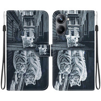 For Realme 10 Pro 5G Crystal Texture Colored Drawing Leather Phone Case(Cat Tiger Reflection)