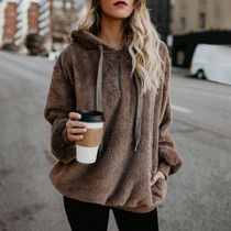 Long-sleeved Hooded Solid Color Women Sweater Coat (Color:Brown Size:XXXXXL)