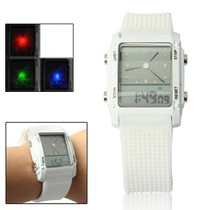 Dual LCD Display Colorful LED Digital Watch / Utility Chronograph Sport Watch(White)