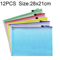 12 PCS Zipper Plastic Mesh Stationery Bag, Random Color Delivery (B5, Size: 28x21cm)