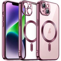 For iPhone 14 Plus Magnetic Transparent Electroplated TPU Phone Case(Pink)