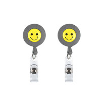 2 PCS ID Easy-to-pull Buckle Smiling Face Holder Name Tag Card Key Badge Retractable Holder Belt Clips(Gray)