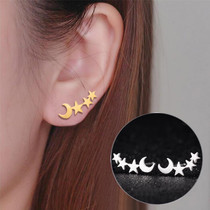 Simple Moon Star Stud Earrings for Women Birthday Gift Jewelry(Silver)