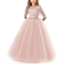 Girls Party Dress Children Clothing Bridesmaid Wedding Flower Girl Princess Dress, Height:140cm(Pink)