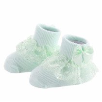 3 Pairs Bow Lace Baby Socks Newborn Cotton Baby Sock, Size:M(Green)